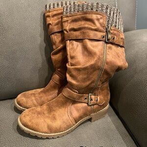 Sophie17 Tan Boots with Knit Cuff